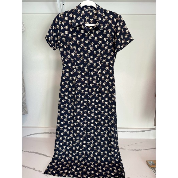 Navy Floral Collared‎ Dress - No Brand - Probably Size Small - See photos - Picture 1 of 8